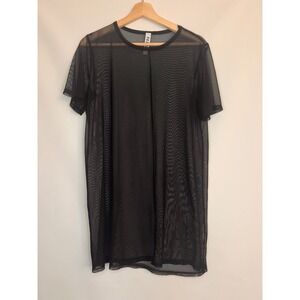 Paxton Mesh T-Shirt Dress Black Sheer Short Sleeve Oversized Mini Medium Edgy